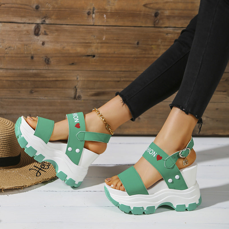 Casual Elegance Open-Toe Wedge Sandals, Solid Color with Strappy Back & Metal Buckle, Comfortable Platform Heel Fashion Footwear for Women