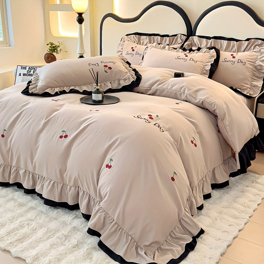 Light Luxury High-end Jacquard Embroidered Lace Four Piece Bedding Set, Suitable For Weddings And All Seasons, Including One Duvet Cover, One Bed Sheet, Two Pillowcases, Without A Core