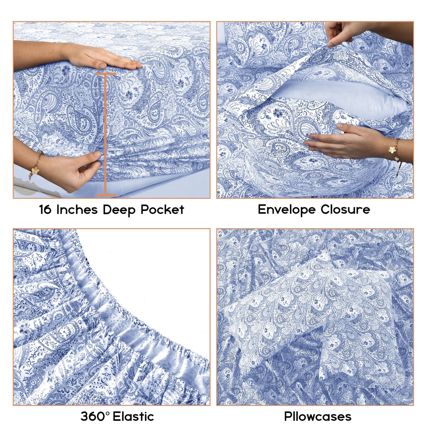 Lux Decor 6 Pieces Paisley Bed Sheet, Breathable Hotel Style Sheets, Microfiber Sheets Deep Pockets, Easy-Fit, Soft & Wrinkle Free Oeko-Tex Cooling Bed Sheets