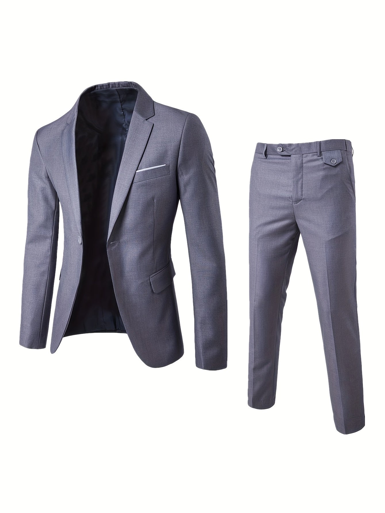 Formal 2 Pieces Set, Men's One Button Suit Jacket & Dress Pants Suit Set For Business Dinner Wedding Party
