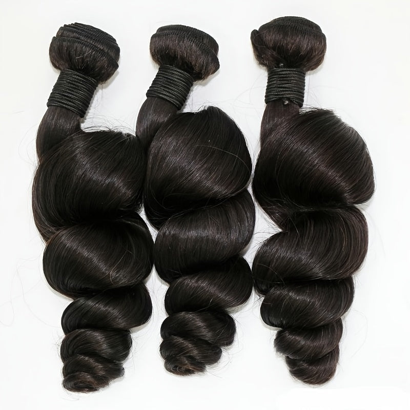 Loose Wave Bundles Human Hair 3 Bundles Deal 100% Unprocessed Brazilian Virgin Hair Loose Wave Bundles Real Human Hair Extensions For Women No Mixed Natural Color No Shedding No Tangle