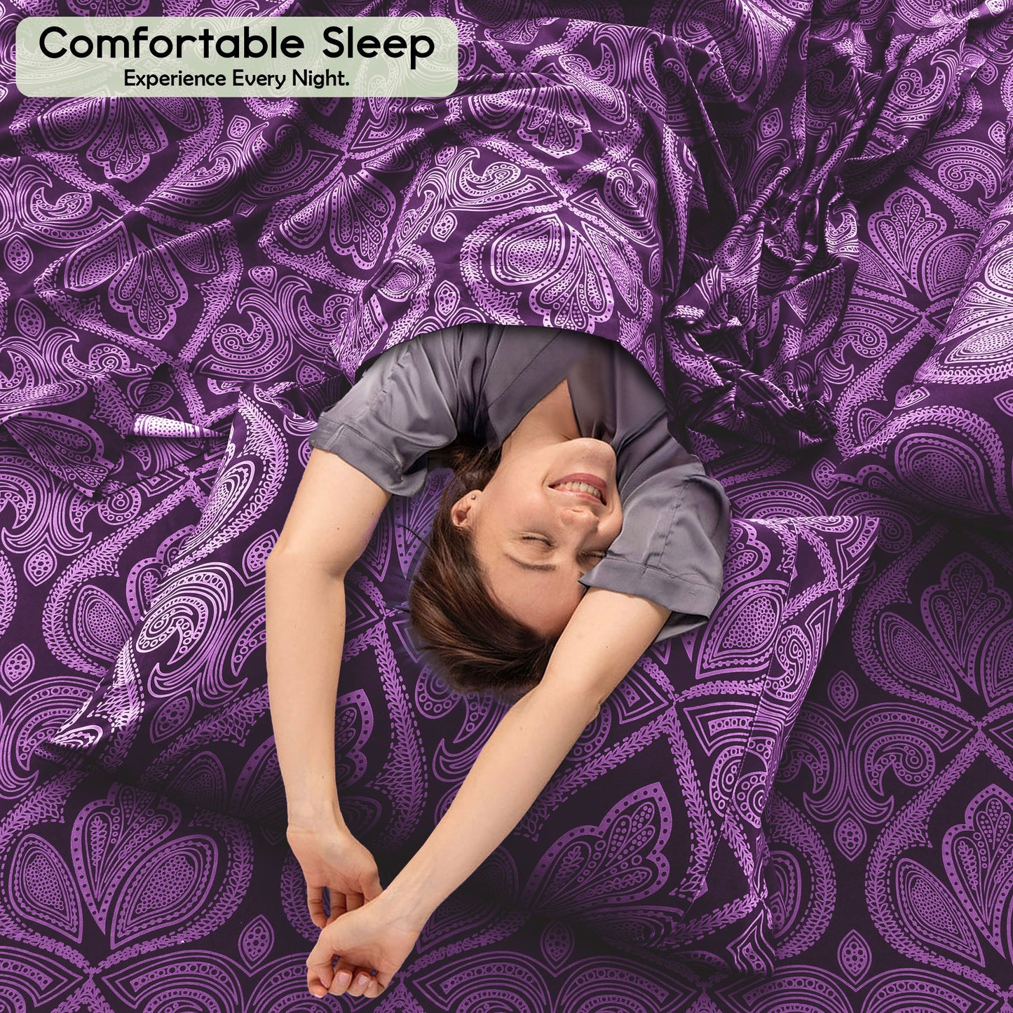 Lux Decor 6 Pieces Paisley Bed Sheet, Breathable Hotel Style Sheets, Microfiber Sheets Deep Pockets, Easy-Fit, Soft & Wrinkle Free Oeko-Tex Cooling Bed Sheets