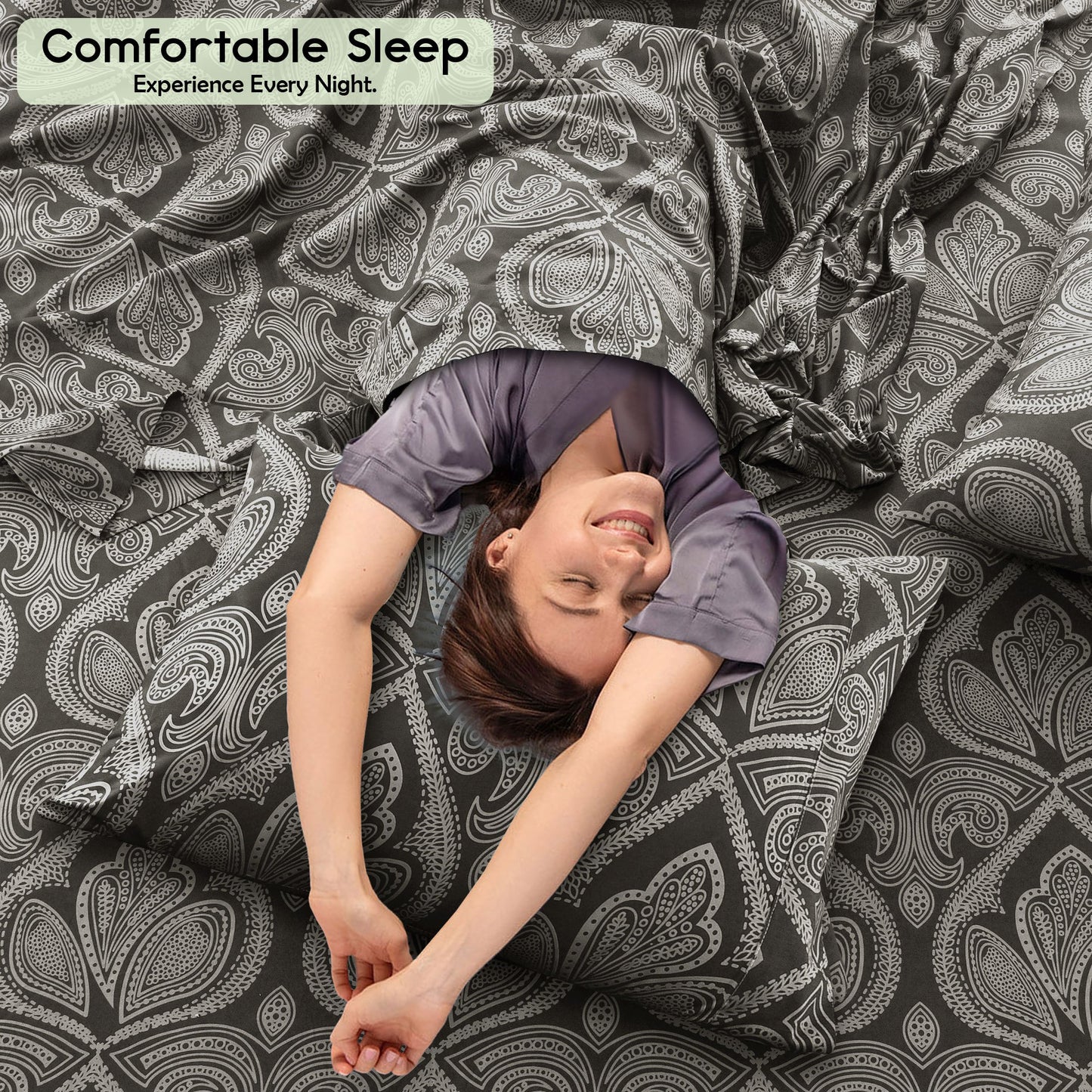 Lux Decor 6 Pieces Paisley Bed Sheet, Breathable Hotel Style Sheets, Microfiber Sheets Deep Pockets, Easy-Fit, Soft & Wrinkle Free Oeko-Tex Cooling Bed Sheets