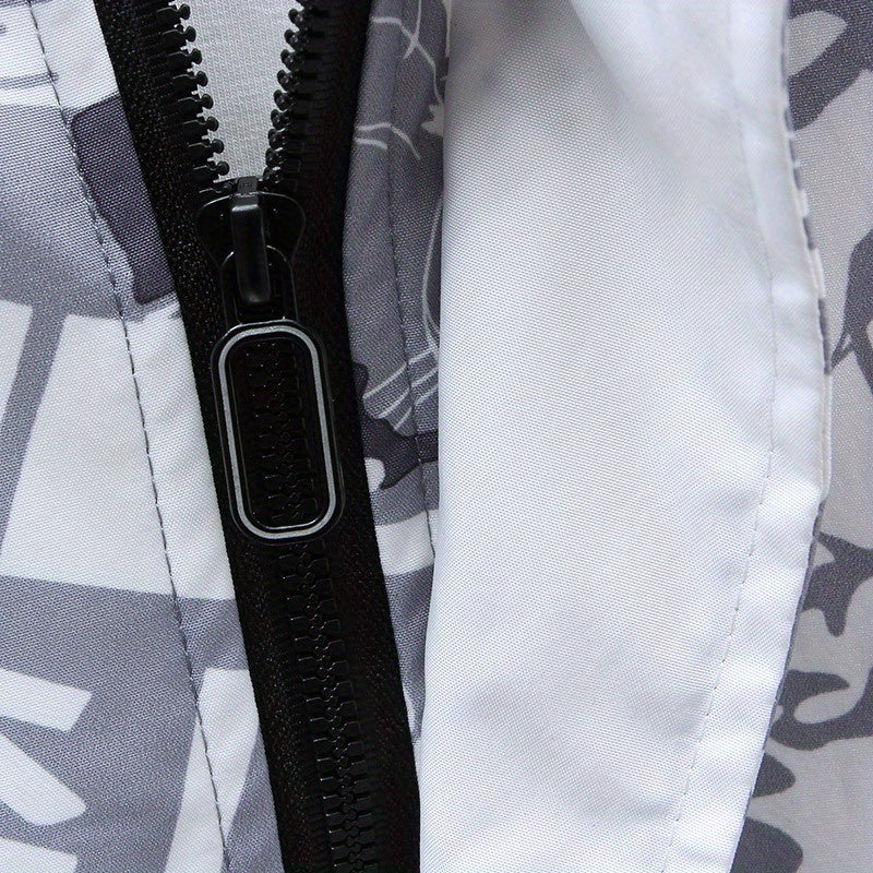 Spring And Autumn Men's Fashion Graffiti Mid Length Windbreaker Popular Hooded And Handsome Men's Jacket Popular Versatile Men's And Women's Same Windbreaker Jacket