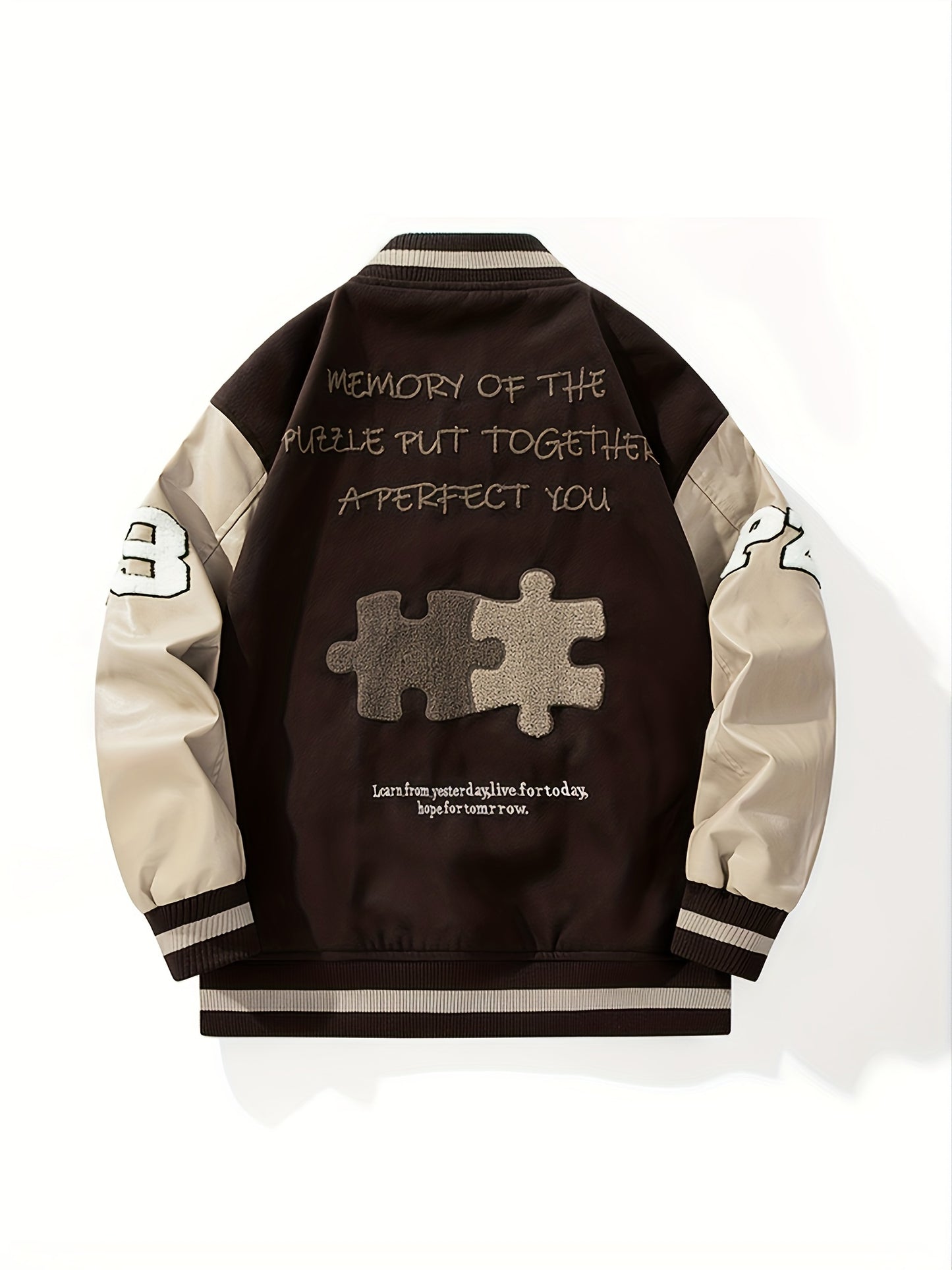 Men's Casual Varsity Jacket with Embroidery and Color Block, Durable Polyester & Easy-Care, Ideal for Spring/Fall Daily Wear