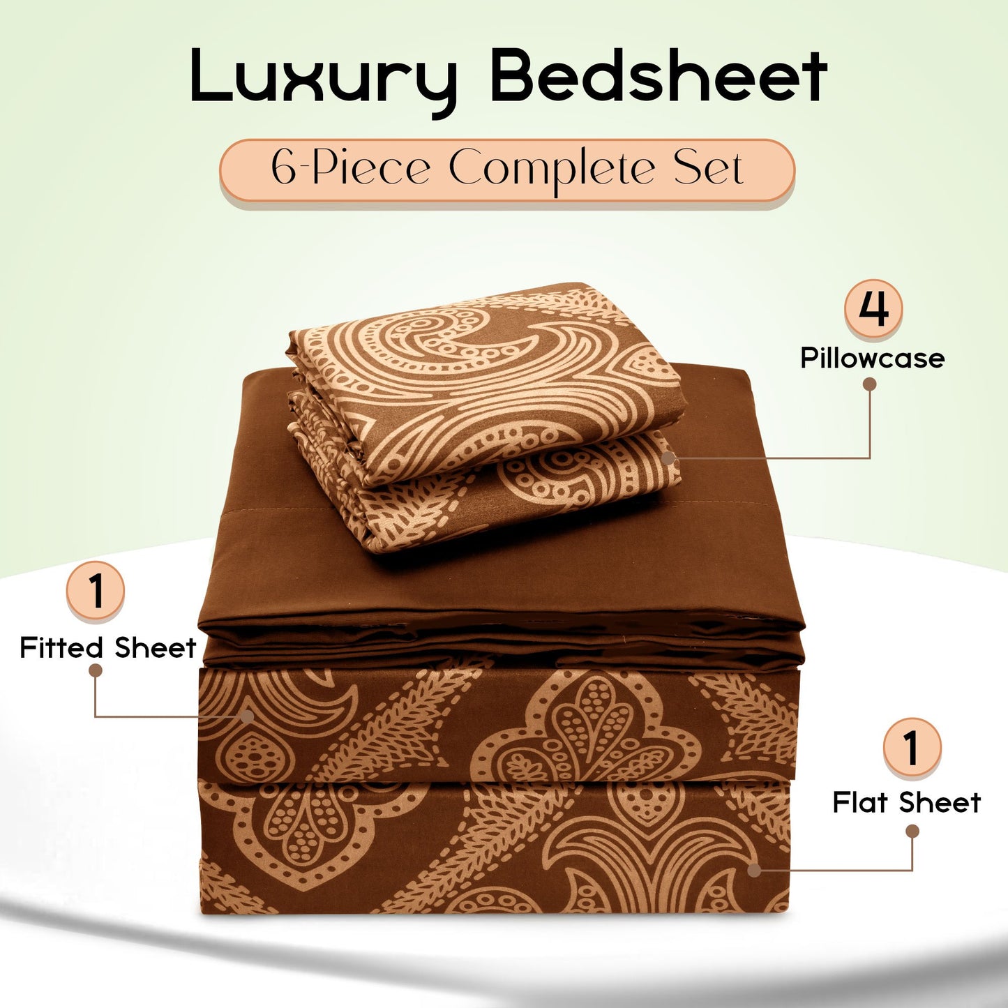 Lux Decor 6 Pieces Paisley Bed Sheet, Breathable Hotel Style Sheets, Microfiber Sheets Deep Pockets, Easy-Fit, Soft & Wrinkle Free Oeko-Tex Cooling Bed Sheets
