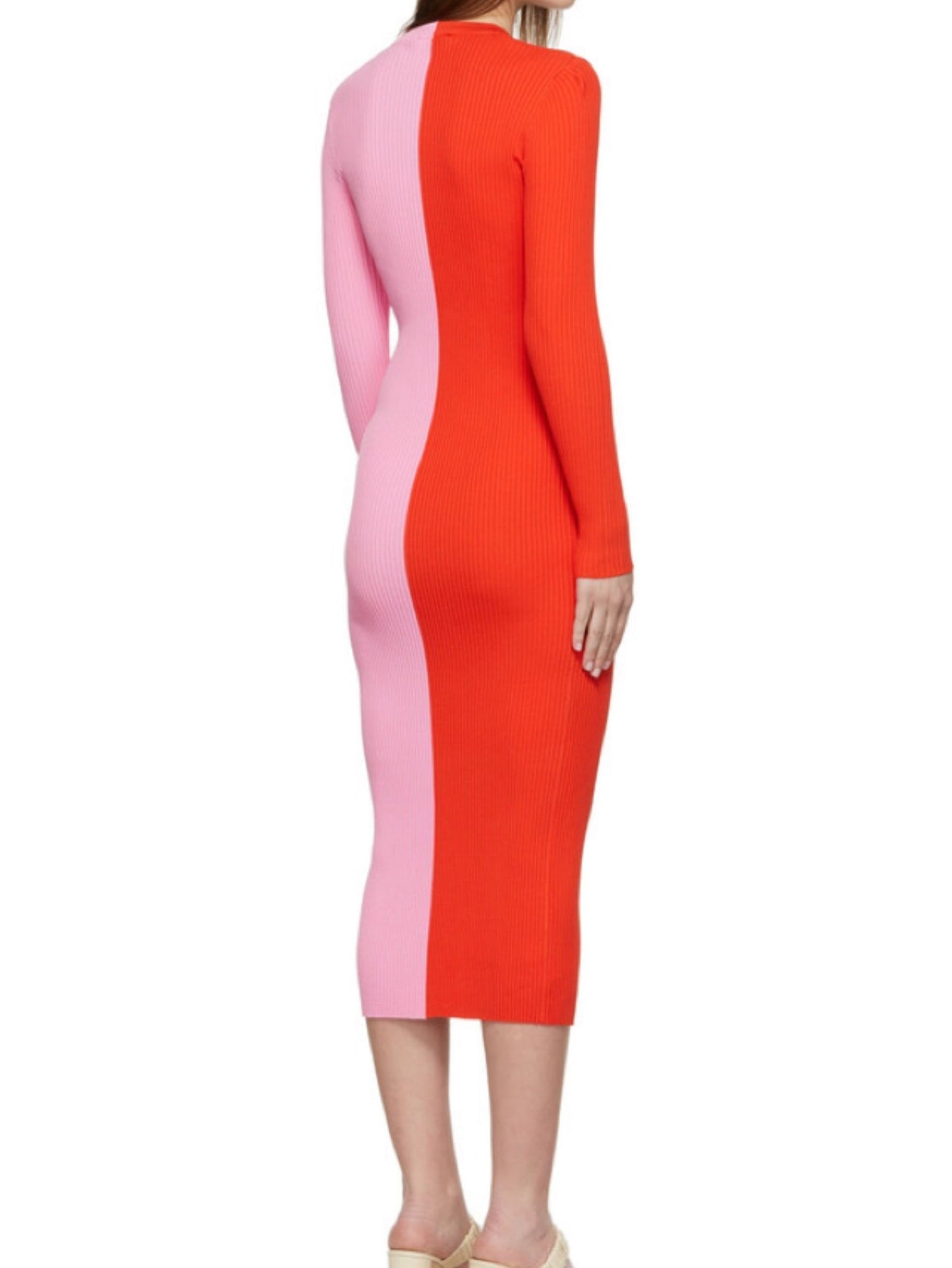 Fashion Women's Dress Women Bodycon Dress Color Block Patchwork Autumn Single Breasted V Neck Midi Dress for Wedding