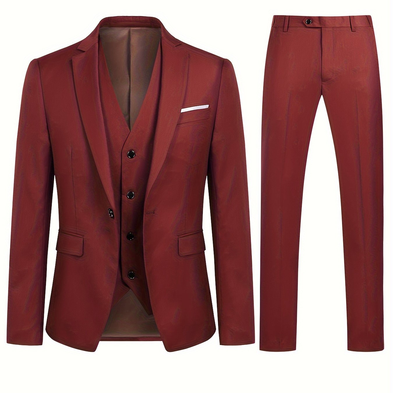 Impeccable Mens 3-Piece Suit Set - Sharp One-Button Jacket, Elegant Vest & Pants - Perfect for Business Dinners & Wedding Parties - Stylish Formal Wear