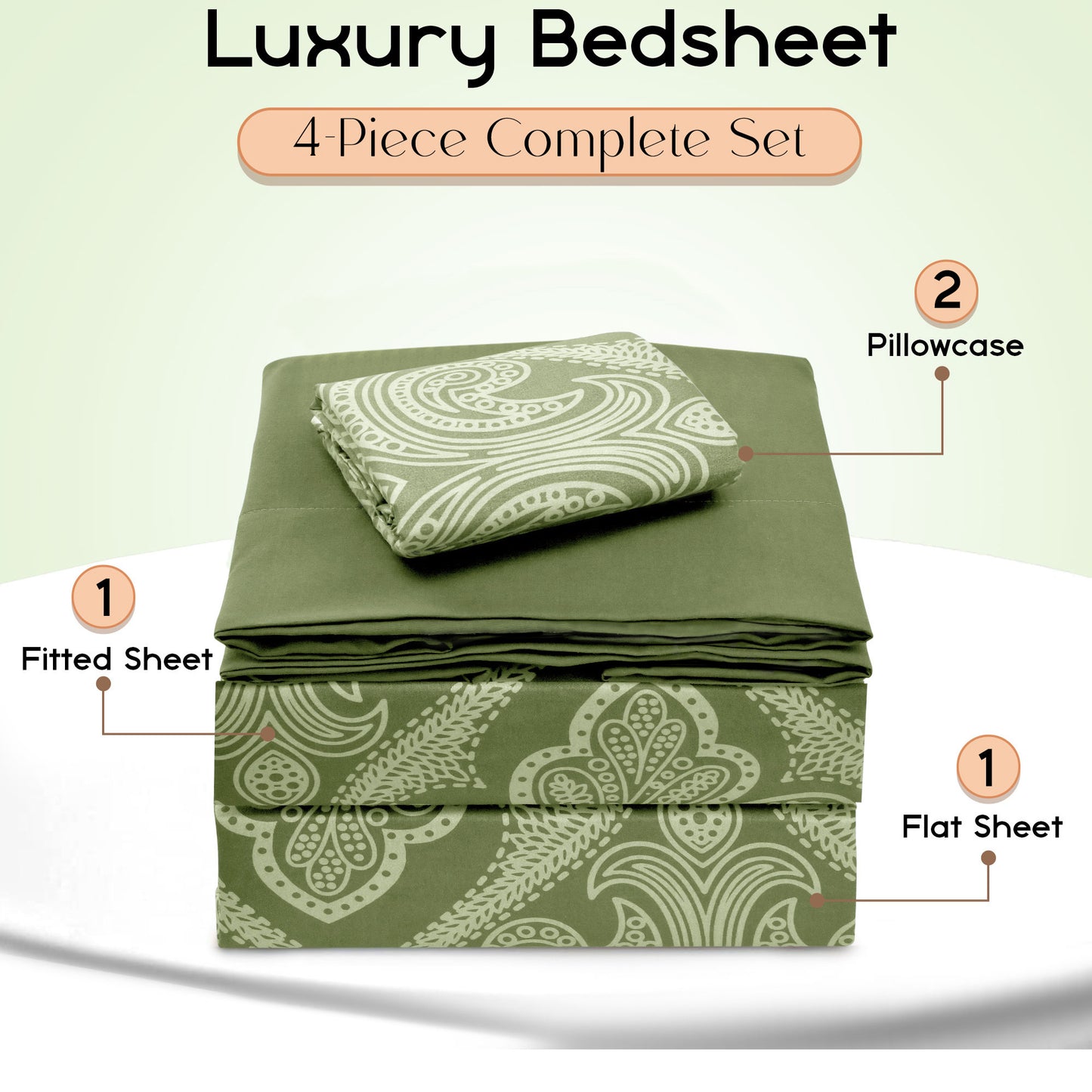 Lux Decor 6 Pieces Paisley Bed Sheet, Breathable Hotel Style Sheets, Microfiber Sheets Deep Pockets, Easy-Fit, Soft & Wrinkle Free Oeko-Tex Cooling Bed Sheets