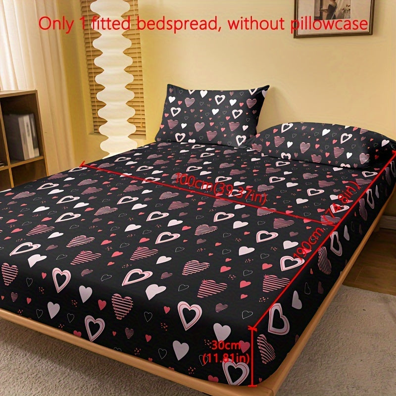 1pc Brushed Fitted Sheet, Soft Comfortable Heart Print Bedding Fitted Sheet, For Bedroom, Guest Room, With Deep Pocket, Fitted Bed Sheet Only, Without Pillowcase