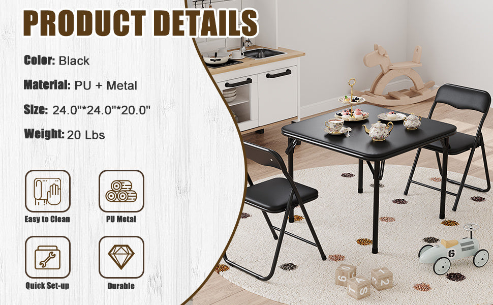 Folding Table and Set, Table and Chair with PU Soft Cushion for Eating, Reading and Playing