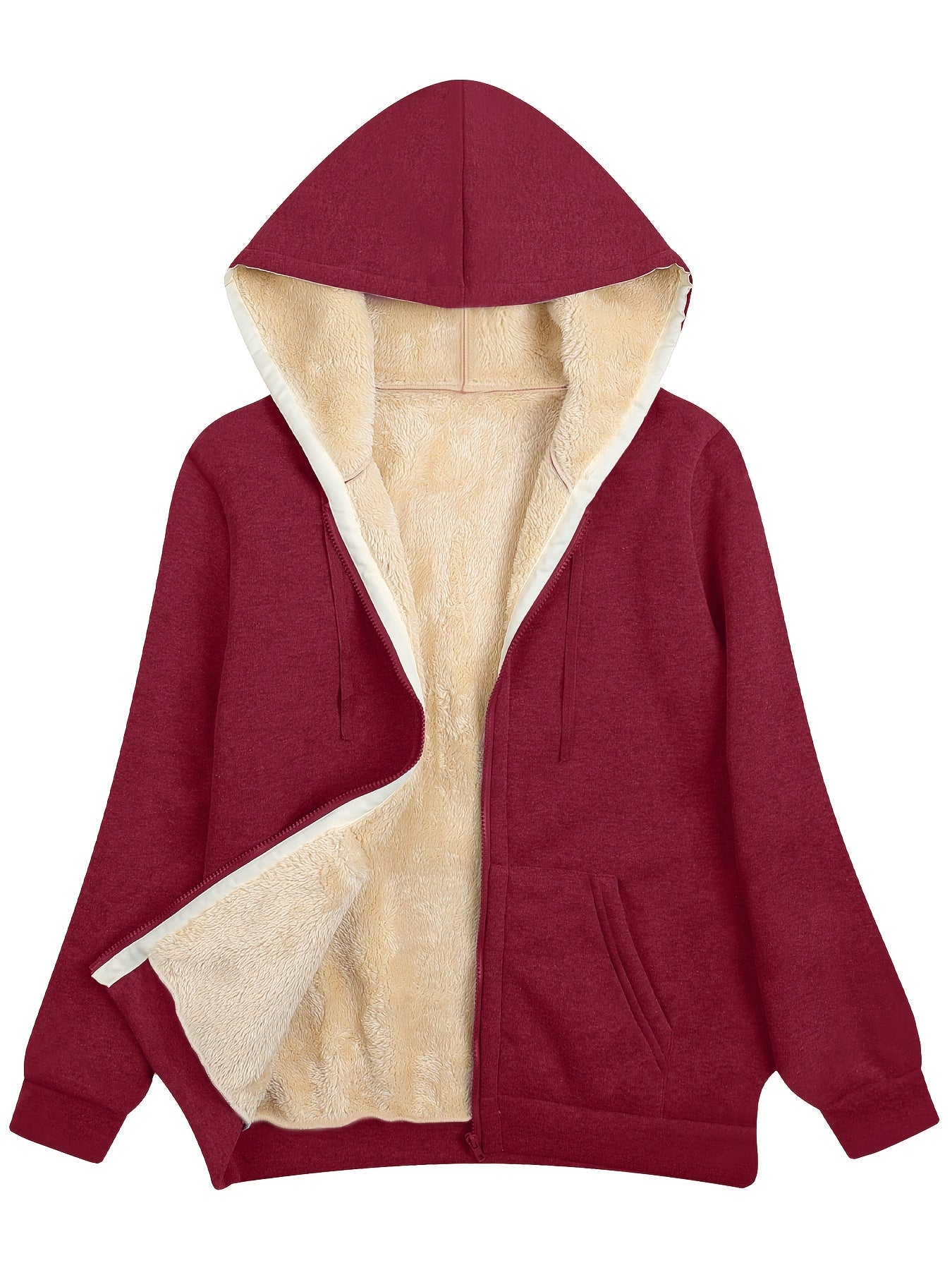 Cozy Fuzzy Hooded Jacket for Women - Zip Up, Drawstring Long Sleeve, Solid Color Outerwear - Stylish, Versatile & Warm, Perfect for All Seasons - Premium Quality Fashion Clothing