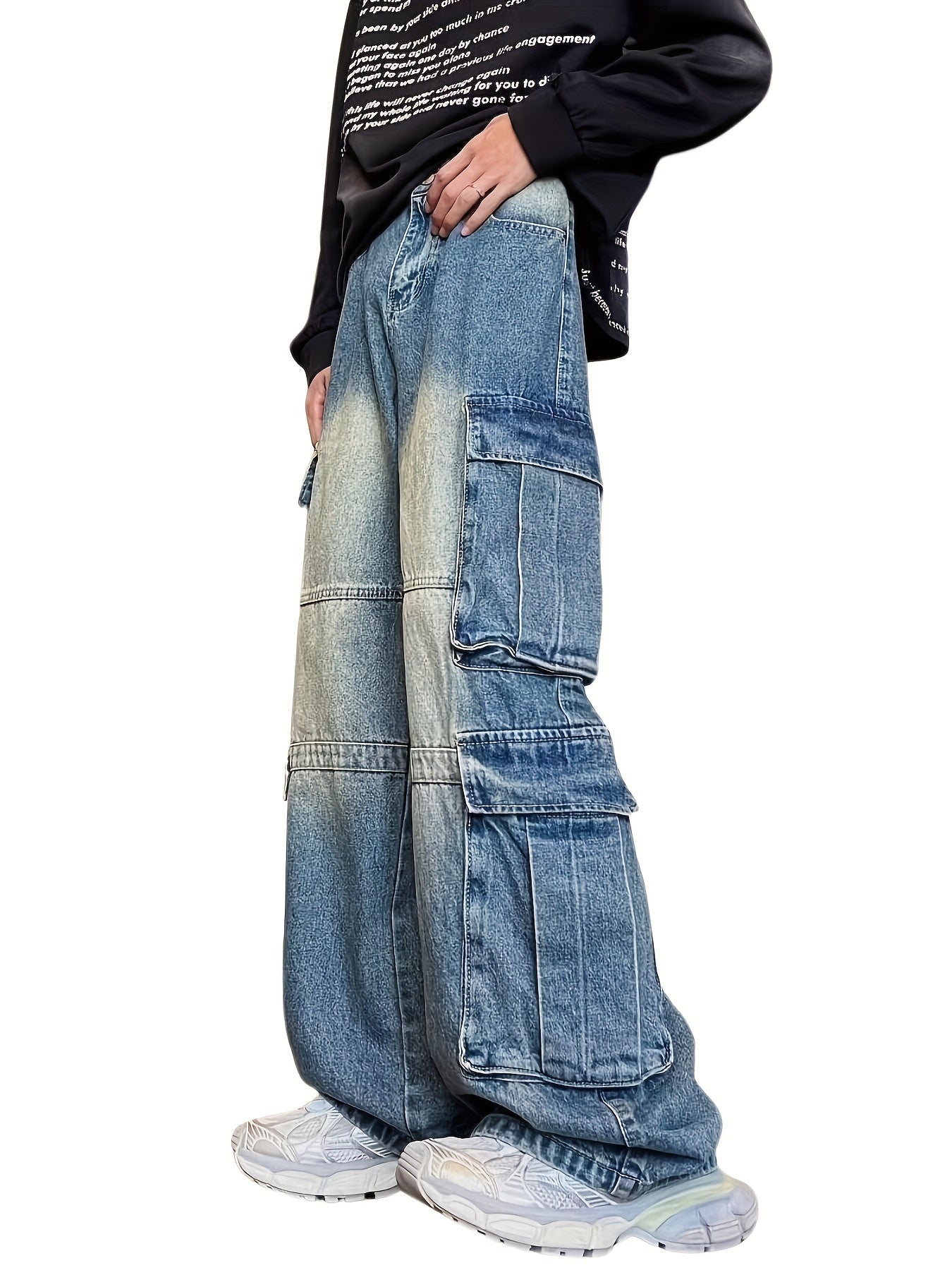 [Y2k Hip Hop Cargo Pants] High Waisted Baggy Cargo Pants - Wide Leg Jeans for Men Women - Y2k Hip Hop Streetwear Grunge Clothes