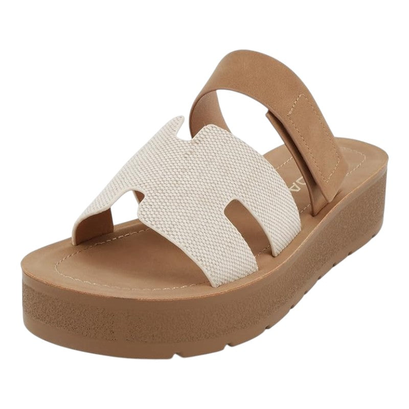 Women Open Round Toe Double Strap Slide On Sandal
