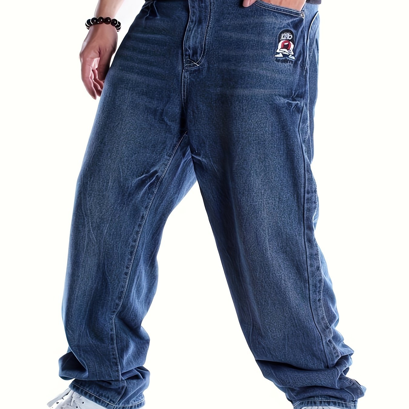 [Loose Hip-hop Jeans for Men] Men's Loose Hip-hop Jeans, Men's Street Fashion Basic Loose Embroidery Long Pants, Street Dance Skateboard Pants, Suitable For All Seasons