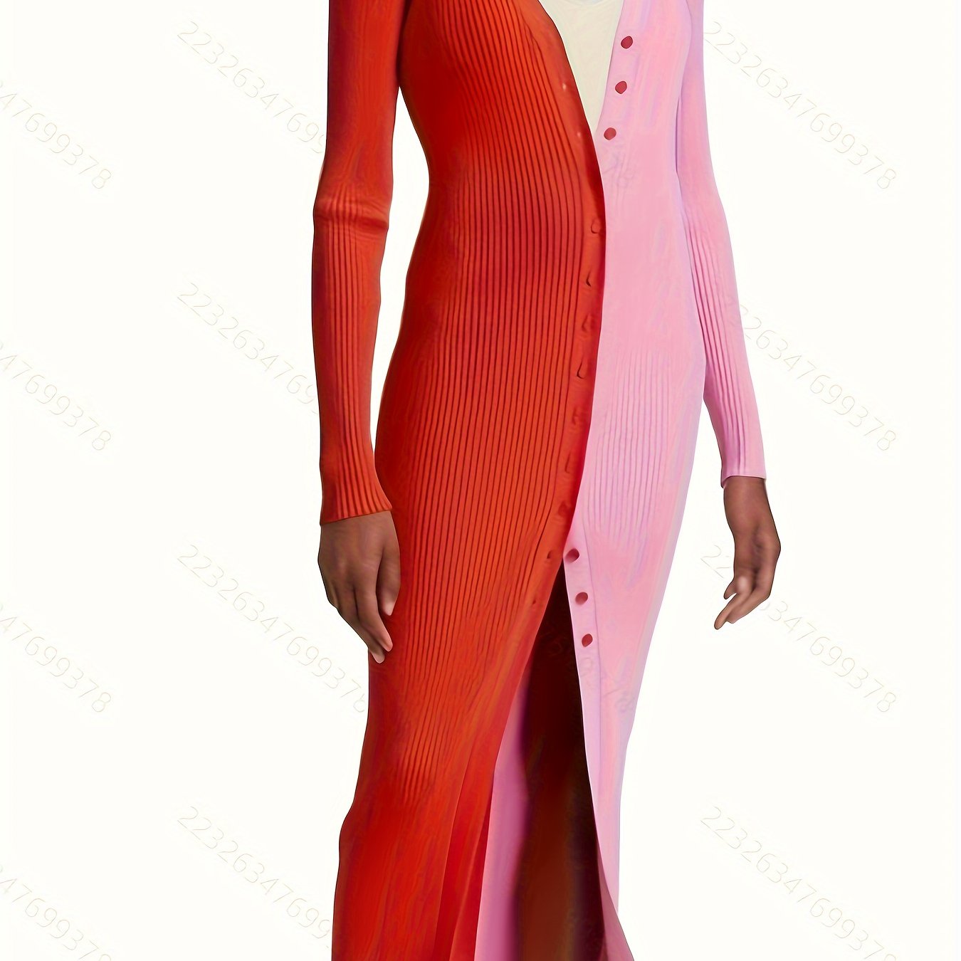 Fashion Women's Dress Women Bodycon Dress Color Block Patchwork Autumn Single Breasted V Neck Midi Dress for Wedding