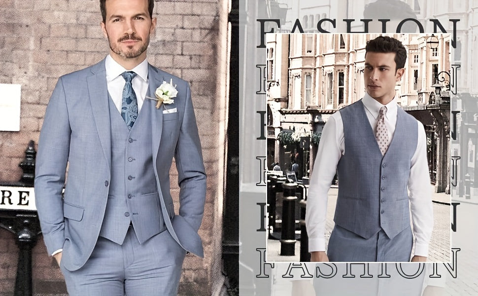 3-Piece Formal Suit Set - Classic One-Button Jacket, Single-Breasted Vest, and Fitted Pants for Business Dinners, Weddings, and Parties - High-Quality Fabric, Comfortable Fit, and Versatile Style