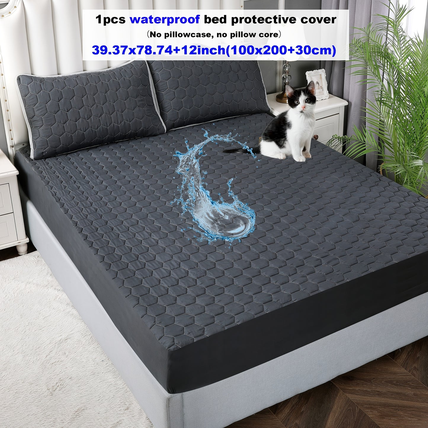 1pc Deluxe Waterproof Three-Layer Thickened Fitted Bed Sheet - Breathable, Non-Slip, Reversible, Machine Washable, All-Season Mattress Protector - Perfect for Hotel Guest Room, Dorm, Deep Pocket Mattress, Eid al-Adha Gift Ide