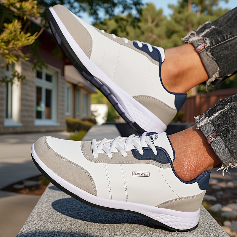 [Lightweight Running Shoes] VanWeir Men's Lightweight Running Shoes | Navy Blue & White, Stability Lace-Up Sneakers with MD/TPR Sole, Breathable Fabric Lining for Outdoor Sports, Hiking & Casual Wear