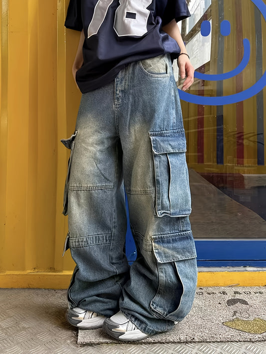 [Y2k Hip Hop Cargo Pants] High Waisted Baggy Cargo Pants - Wide Leg Jeans for Men Women - Y2k Hip Hop Streetwear Grunge Clothes